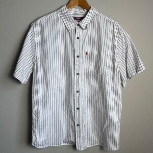 Levi's Vintage Orange Tab Men's Striped Short Sleeve Cotton Shirt White/Gray Lg‎